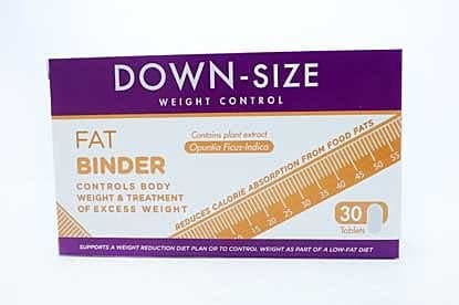 DOWN SIZE - WEIGHT CONTROL FAT BINDER - CONTROLS BODY WEIGHT AND TREATMENT OF EXCESS WEIGHT. REDUCES CALORIE ABSORPTION FROM FOOD FATS 30 TABLETS