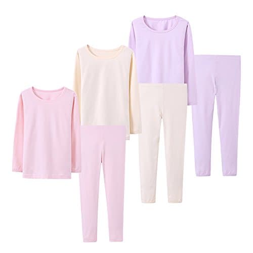 Abalacoco Big Girls Boys 3 Sets (6pcs) Cotton Longs sleeve Undershirts Autumn Winter Thermal Underwear Pants Suit 4-10T