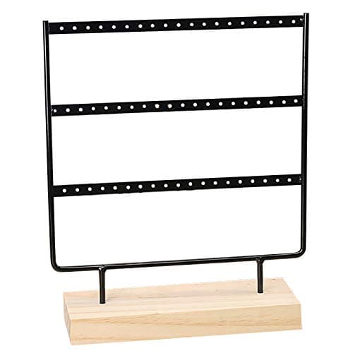 Haudang Ear Stud Holder 4-Tier Earring Stand Earring Holder Decorative Jewelry Holder Display Rack Jewelry Stand Display with Wooden Tray/Dish for Earrings Necklace Bracelet Rings 69 Holes