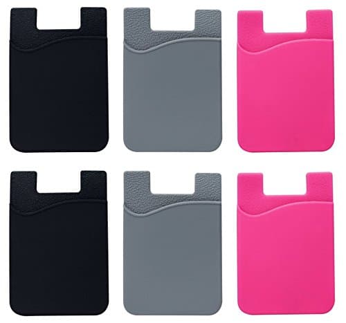 Ezkeep Cell Phone Stick On Wallet Card Holder for ID and Credit Card, 3M Adhesive 6 Pcs (bk, gr, pk)
