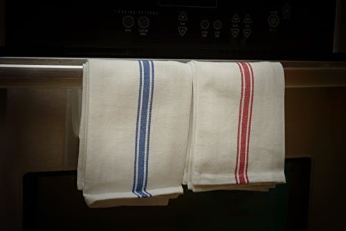 6 Pack Kitchen Dish Towels - Premium Grade 100% Cotton Towels (25" x 16") - Classic White Tea/Kitchen Towels with Red Stripes