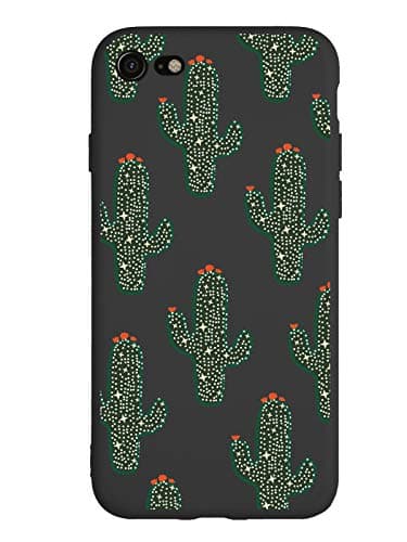 MAYCARI Cute Cactus Cover Cases for iPhone X/iPhone XS, Full Protective Soft Silicone Rubber Matte TPU Cover Slim Fit Phone Case for Men Women Girls - Black