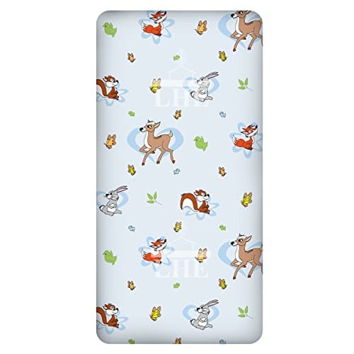 LHE Baby COT CRIB MOSES BASKET patterned fitted sheets size 38x80 40x90 120x60 140x70cm 100% cotton 47 DESIGNS (COT 60X120cm, 00-BAMBI BLUE)