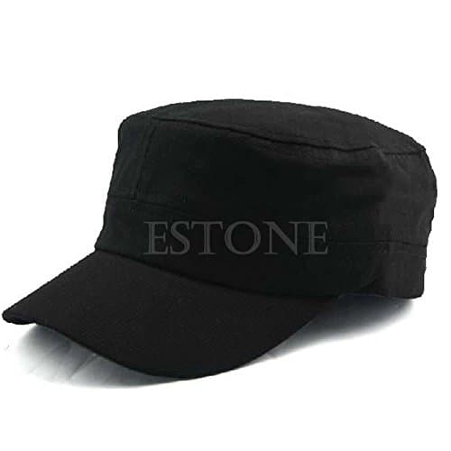 New Adjustable Cadet Style Cotton Cap Hat Classic Plain Vintage Army Military (Black)