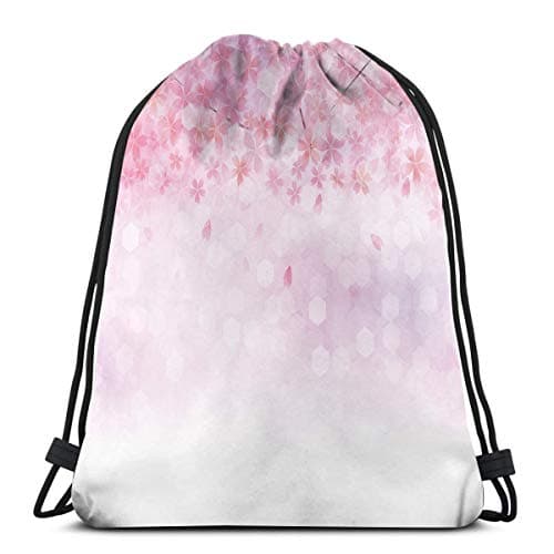 Jiger Drawstring Tote Bag Gym Bags Storage Backpack, Sakura Branches With Blooming Florets Garden Nature Summer Inspiration Art,Very Strong Premium Quality Gym Bag for Adults & Children