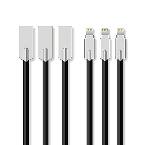 iPhone Lightning to USB cable, Kiipmoving Zinc Alloy Charge Sync Cable Cord 3 Pack 3ft Black