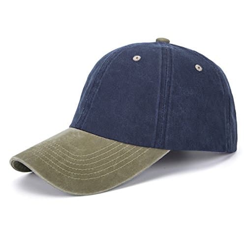 Bangled Unisex Washed Baseball Cap Pigment Dyed Two Tone Low Profile Adjustable Six Panel Cap Sun Cap(Navy Blue+Army Green)
