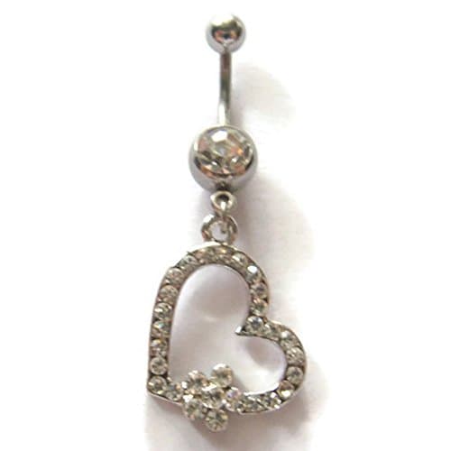 14g Dangle Heart Button Ring Navel Rings Bar Ear Body Piercing Jewelry