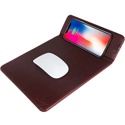 Wireless Charger with Mouse Pad,LUSAF Mouse Pad Built-in Wireless Charger Qi 2-in-1 for Samsung S6/Edge/Plus, Note 5, Nexus 4/5/6/7, Nokia Lumia 920, LG G4/G3(Red Brown)