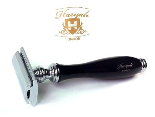Haryali Shaving Double Edge Safety Razor Black Handle with Leather Case (Free Ten Blades)