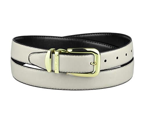 CONCITOR Reversible Belt OFF WHITE & Black Bonded Leather Gold-Tone Buckle 34
