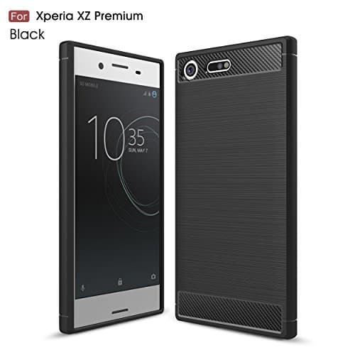 XZ Premium Case,JIUSHIWO Soft Silicon Luxury Brushed Case with Texture Carbon Fiber Design Protection Cover for Sony Xperia XZ Premium Smartphone (Black)