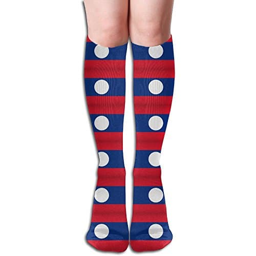Unisex Laos Large Flag Design Elastic Long Socks Compression Knee High Socks ( 50cm )For Sports, Running, Travel