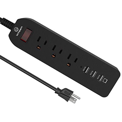 Witeem Power Strip Surge Protector 3 AC Outlets & 3 Smart and Fast charging USB Ports with 6 Feet Extension Cord for Home, Office, Hotel, Travel - Black