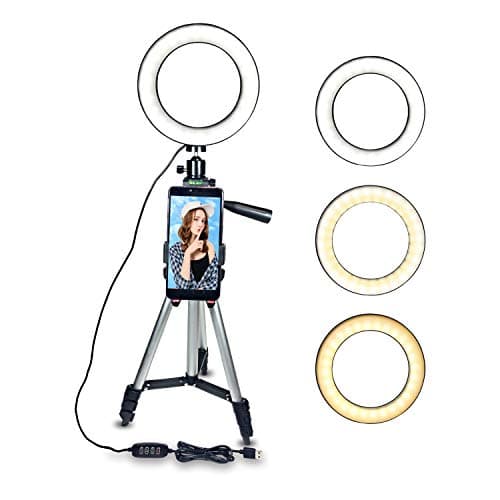 5.7'' Ring Light with Tripod Stand & Cell Phone Holder for YouTube Video/Makeup/Streaming Perfect for iPhone & Android Phone, LiveDazzlin Mini LED Camera Light with 3 Light Mode & 11 Brightness Level
