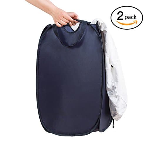 Foldable Mesh Pop-Up Laundry Hamper Basket with Reinforced Carry Handles,NEHOPE,Navy Blue (pack of 2)