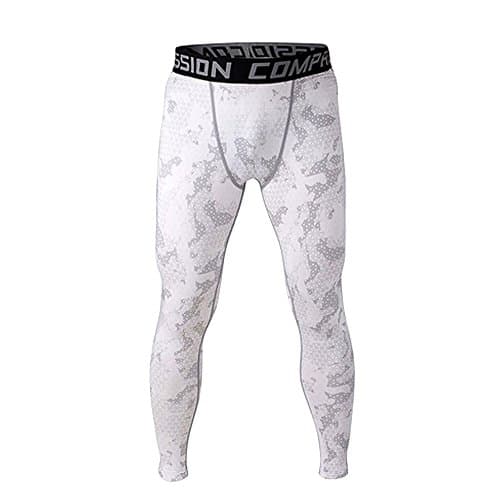 Wogiz Men's and Yonth Boy Compression Pants Running Tights Length Pants Leggings (White Camouflage Grid, XL)