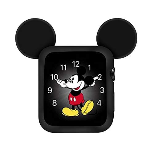 Cute Cartoon Mickey Mouse Ears TPU Protective Case for Apple Watch 40mm 44mm, Shockproof Anti-Scratch Soft Silicone Protector Bumper Frame Protective Cover Case for iWatch Series 4 (Black, 40mm)