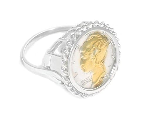 Sterling Silver Mercury Dime Coin Ring With Two Tone Dime Coin (12)