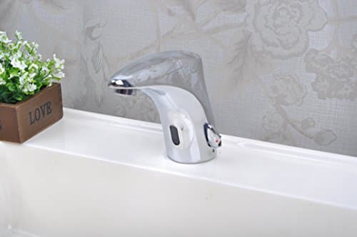 YAJO Modern Single Lever for Temperature Control Touch-Free Automatic Bathroom Vessel Sink Sensor Faucet Hot & Cold Mixer Faucet, Chrome Finished