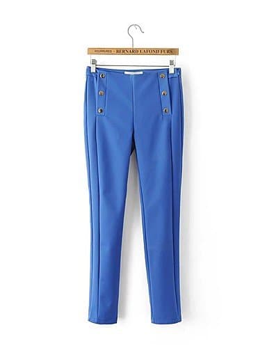 Ueannryer Women's Slim Jeans Pants,Simple Street chic Solid Mid Rise Zipper Polyester Micro-elastic,M,Blue