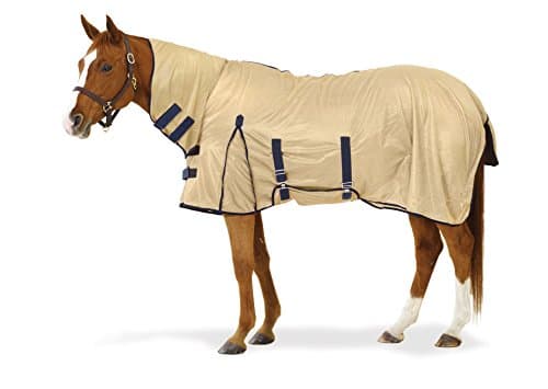 Equiessentials Softmesh Combo Fly Sheet with Belly Band and Attached Neck Cover, Tan/Navy, 75