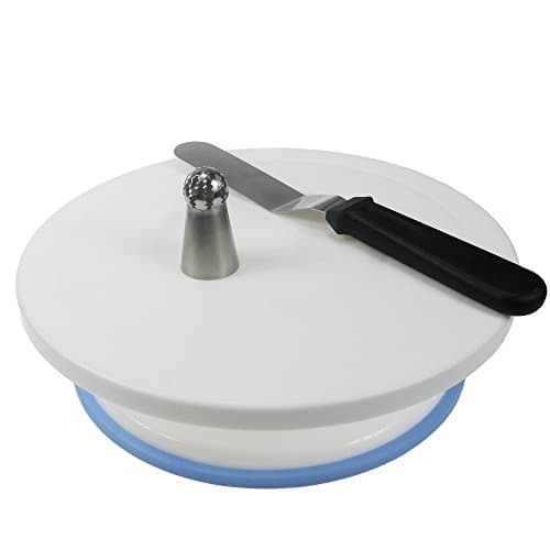Tsonmall 11 Inch Rotating Cake Turntable Cake Stand Non Slippery Base with Icing Spatula & Nozzel