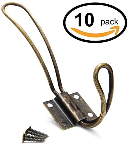 Rustic Farmhouse Hooks- 10 Bronze Pack Vintage Wire Coat Hooks | Decorative Industrial Mounted Rustic Wall Entryway Hooks with Metal Screws | Double Shabby Chic Large Coat Hook Set for Hanging Clothes