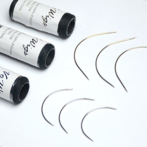 VoWigs Weaving Combo,3pcs Black Thread,3pcs 90mm Large C Shape Needles and 3pcs 60mm Small Needles,Total 9pcs (3pcs Thread,3pcs L and 3pcs S Needles)