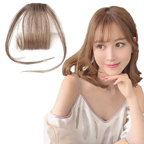 GOESSOM Clip in Bangs Human Hair Light Brown, Front Bangs Clip on Fringe Hair Accessories for Women Clip in Bangs With Temples Clip in One Piece BB Clip