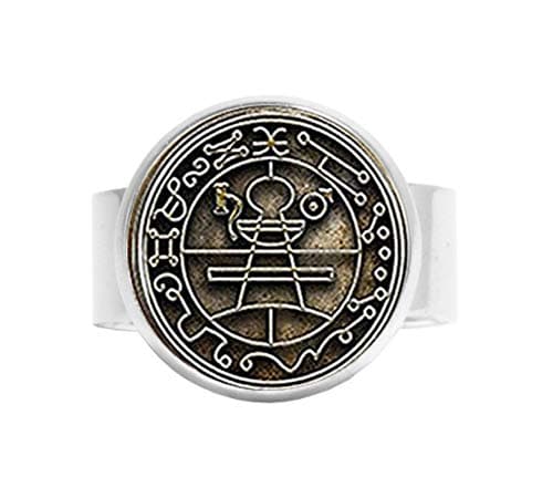 Key of Solomon Sigil Adjustable Ring,in Silver Plated Bezel Adjustable Ring,with Matching Chain Adjustable Ring,Unique Adjustable Ring Customized Gift,Everyday Gift Adjustable Ring