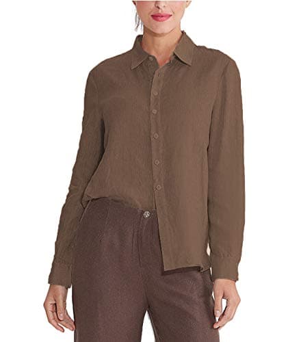 Amazhiyu Womens 100% Linen Button Down Collar Shirt Casual Basic Roll-up Sleeves Blouse Loose Tops Summer