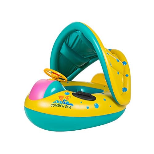 Rayinblue 6-18 M Baby Inflatable Swim Float Ring Boat With Adjustable Sunshade (3PC)