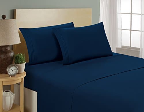 1800 Series Egyptian Collection 3 Line Microfiber 4 Piece Bed Sheet Set (Full, Navy)