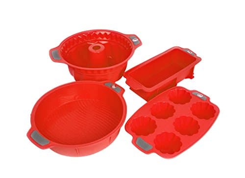 Bakeware Silicone Set, Gela Cake Molds For Baking, The Ideal Choice For Cakes, Muffins, Cupcakes, Bundt Cakes And More - 4 Piece Cookware Set Of Red Pans