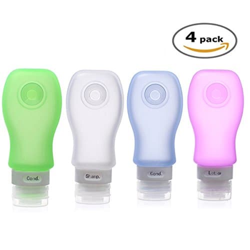 Travel Leak Proof Bottles Set - Bamshoot 4 pcs Protable Soft Silicone Containers Refillable & Squeezable Travel Bottles with Strong Adsorption TSA Approved for Shampoo, Conditioner, Lotion, Sunscreen
