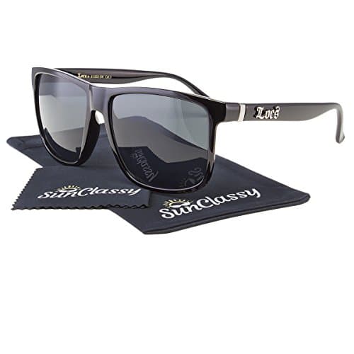 Sunclassy Mens Dark Large Sunglasses Driving Square Frame Black Hardcore OG Gansta Classic Old School Motorcycle Block UVA UVB UVC UV400 (Black)