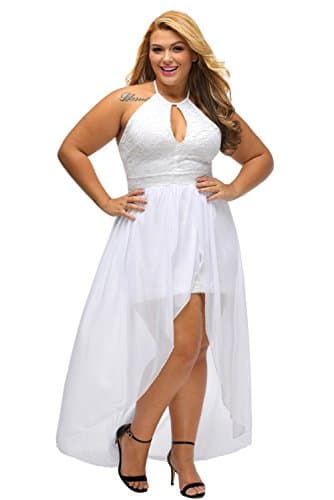 Syusuke Plus Size Lace High Low Halter Formal Cocktail Party Dress For Women White 3XL