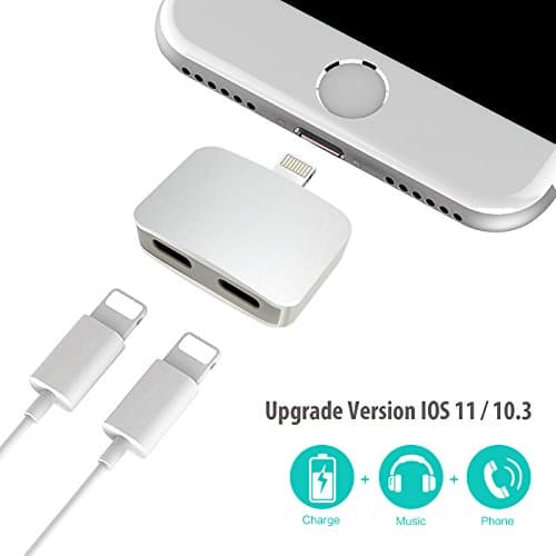 Dual Lightning Adapter, AKImart Headphone Audio Charge Support Music Calling for iphone7/7 plus/8/8 plus/X(silver)