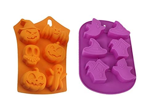 Halloween Candy Making Molds Silicone Halloween Ghost Pumpkin Baking Mold Set, Non-stick Silicone Baking Mold, Set of 2