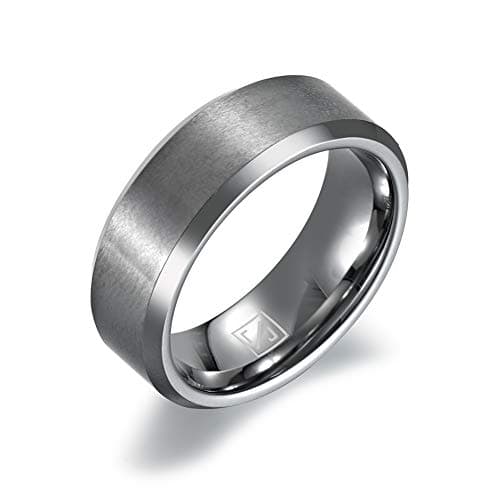 Luxffield Men's 8mm Tungsten Carbide Ring Basic Polished Beveled Edge Matte Brushed Finish Center Engagement Wedding Band 7.5-13