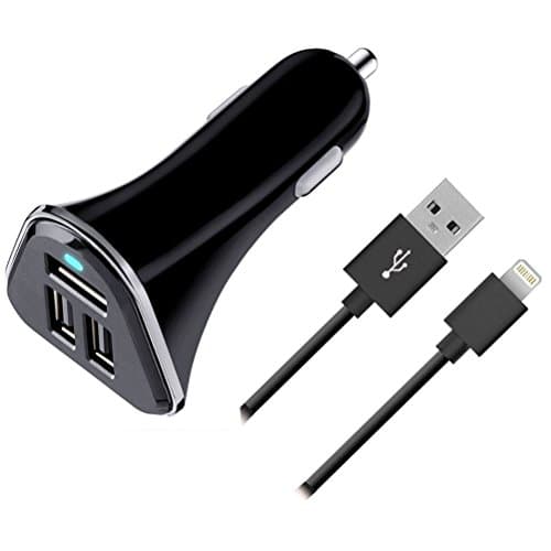USB Car Charger,Werleo 3 Port USB Car Adapter With 5V, 5.2A, 30W And Lightning to USB sync Cable for IPhone 6/6S Plus, 5/5S//5C, IPad, IPod