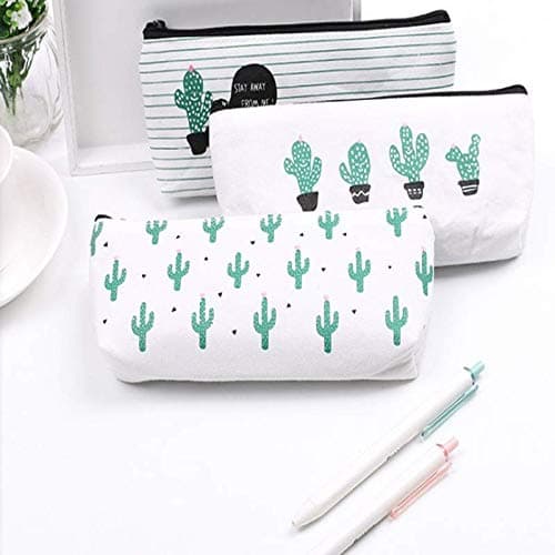 Tesco store 4 Pieces Pen Case Pencil Bag Canvas Pencil Pen Case Pen Holder Cosmetic Makeup Bag Set (Cactus Style)