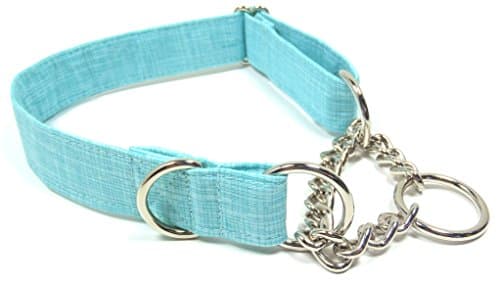 Blue Sky Brushstrokes Half Check Chain Collar, Adjustable Handmade Greyhound Fabric Collars - Medium by Ruff Roxy