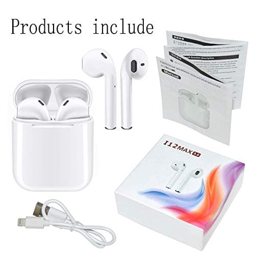 KKEYI TWS 5.0 Bluetooth Earbuds Wireless Charging Headphones IP 6/7/8/X Series Waterproof in-Ear Built-in Mic Headset Premium Sound with Deep Bass for Sport (I12M White)