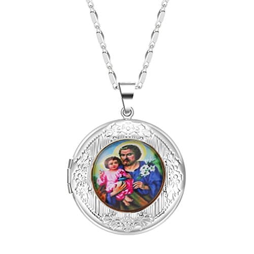 IFFURMON Silver Plated Matte Round Picture Jesus Necklace Charm Memory Locket Pendant