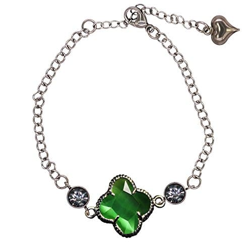 Phochery Four Leaf Clover Bracelet Crystal Charm Bangle 9 Inches Adjustable Stainless Steel Anklet Bracelet Jewelry Gift for Women Girls Sister Friend- Green