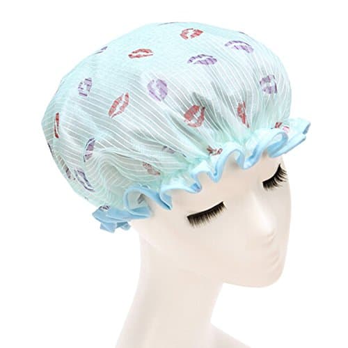 dolly2u Stylish Elastic Double Layers Waterproof Shower Cap Reusable Bath Cap Blue