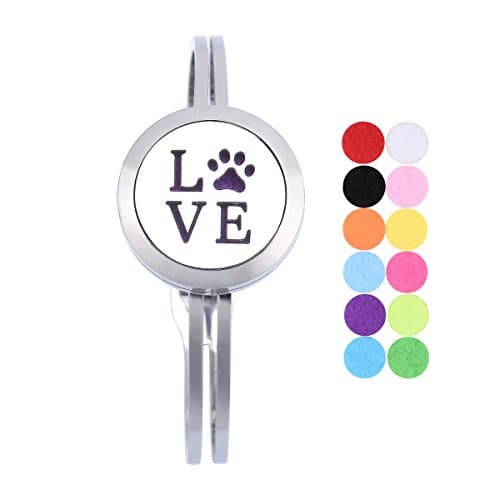 Diffuser Bangle Stainless Steel Pet Paw "LOVE" Aromatherapy Essential Oil Diffuser Locket Bangle Bracelet with 12 Color Pads for Girls Women Jewelry Gift 18cm