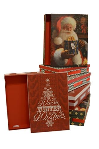 Christmas nested Gift boxes ribbon trim santa design, premium quality, set of 6 boxes (Assortment 3)